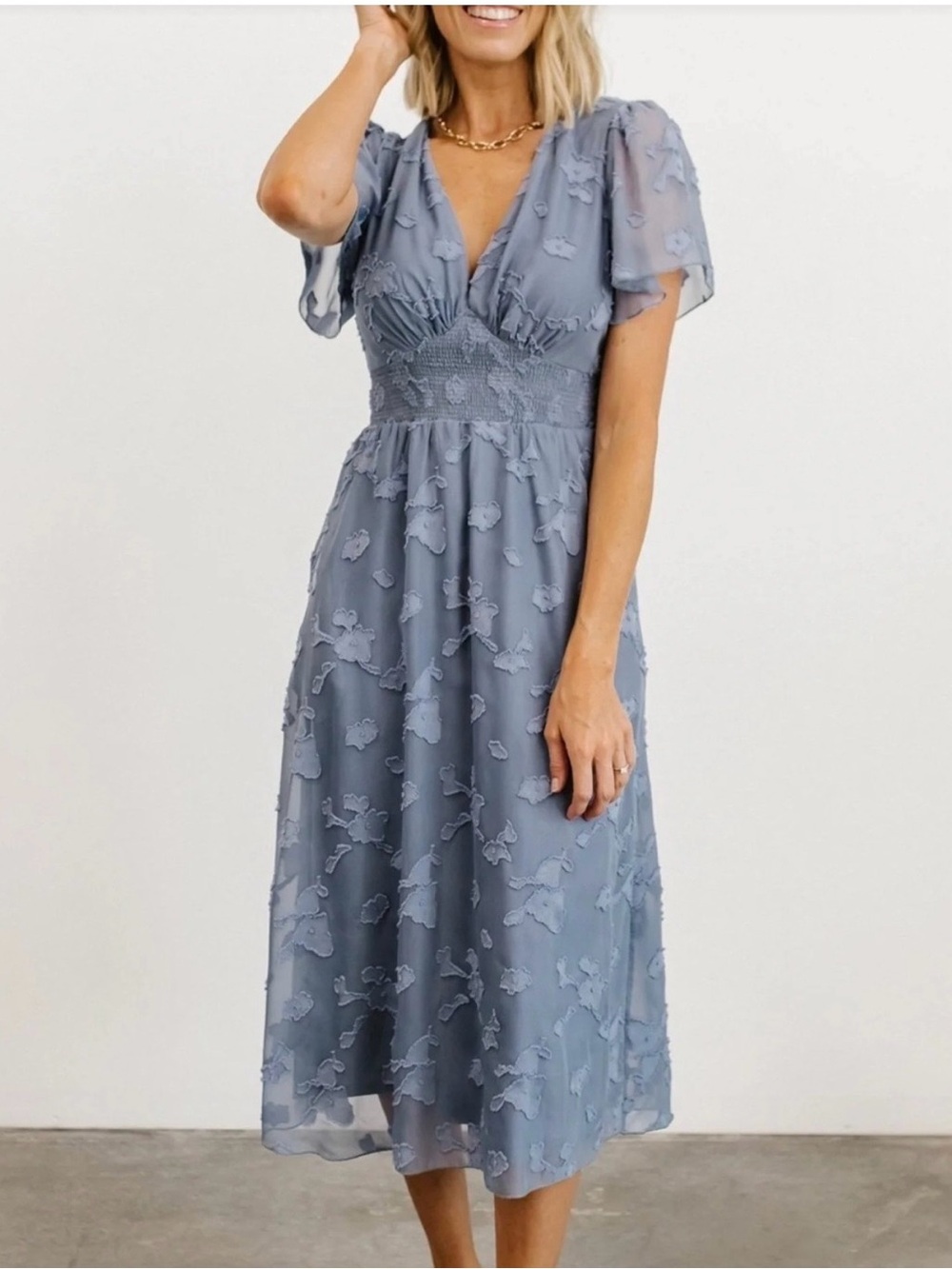 Baltic Born June Smocked Midi Dress Chiffon Burnout Plus Size 1X